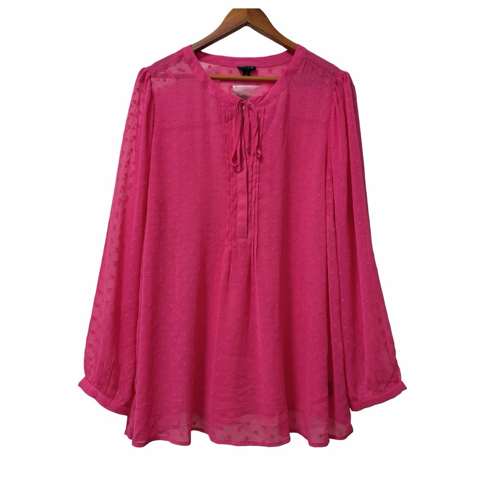 Torrid Chiffon Clip Dot Pintuck Sheer Blouse Top Size 3X Magenta Pink Office NEW
